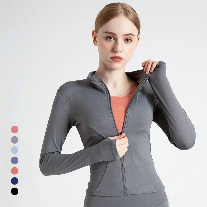 Long Sleeve Sports Jacket Women Zip Fitness Yoga Shirt Winter Warm Gym