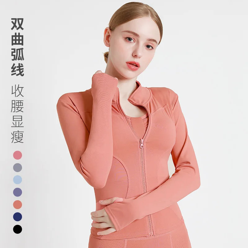 Long Sleeve Sports Jacket Women Zip Fitness Yoga Shirt Winter Warm Gym