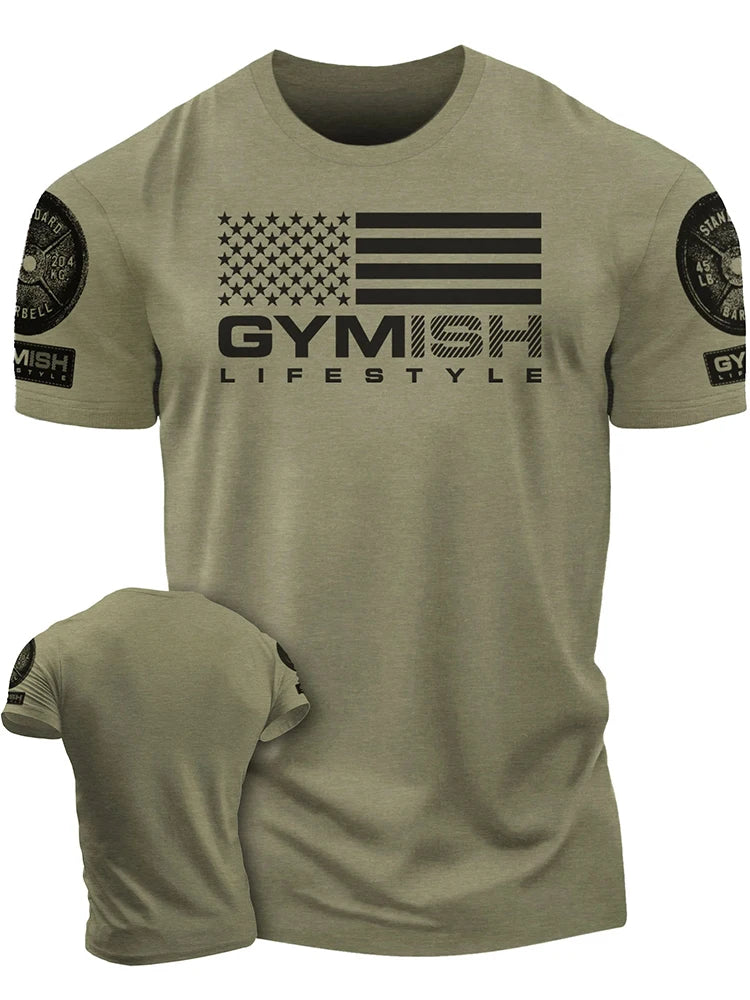 T-Shirt Gym High Quality Cotton Men's Short Sleeves