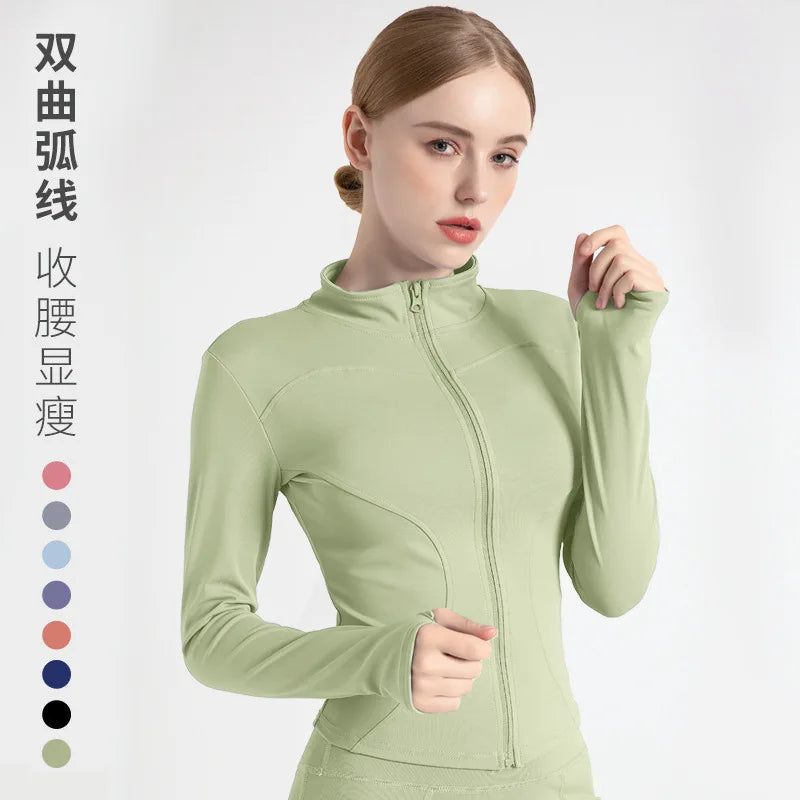 Long Sleeve Sports Jacket Women Zip Fitness Yoga Shirt Winter Warm Gym