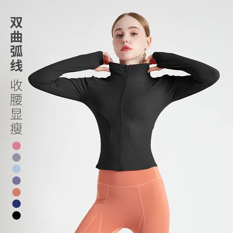 Long Sleeve Sports Jacket Women Zip Fitness Yoga Shirt Winter Warm Gym