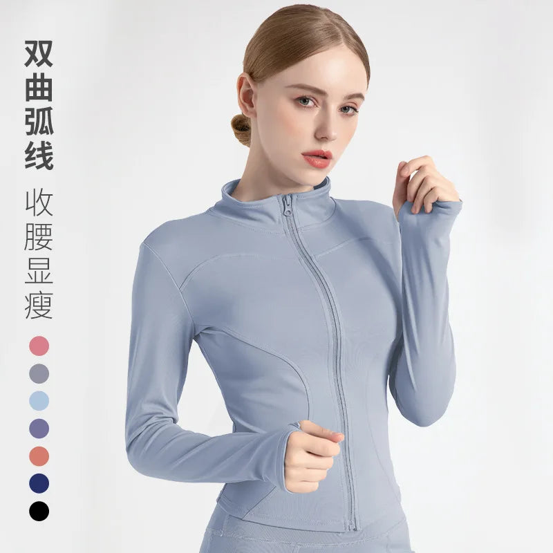 Long Sleeve Sports Jacket Women Zip Fitness Yoga Shirt Winter Warm Gym