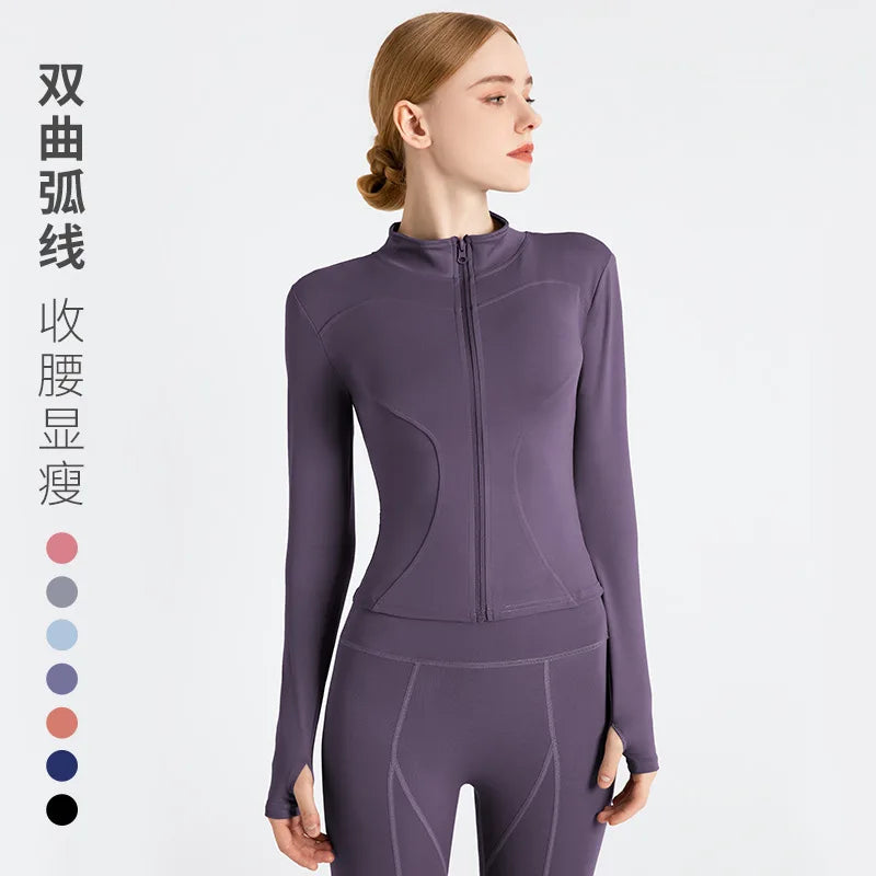 Long Sleeve Sports Jacket Women Zip Fitness Yoga Shirt Winter Warm Gym