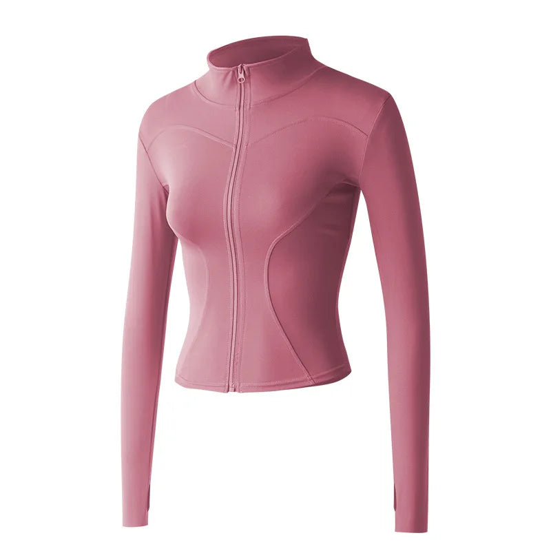 Long Sleeve Sports Jacket Women Zip Fitness Yoga Shirt Winter Warm Gym