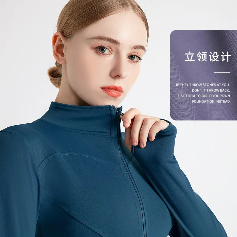 Long Sleeve Sports Jacket Women Zip Fitness Yoga Shirt Winter Warm Gym