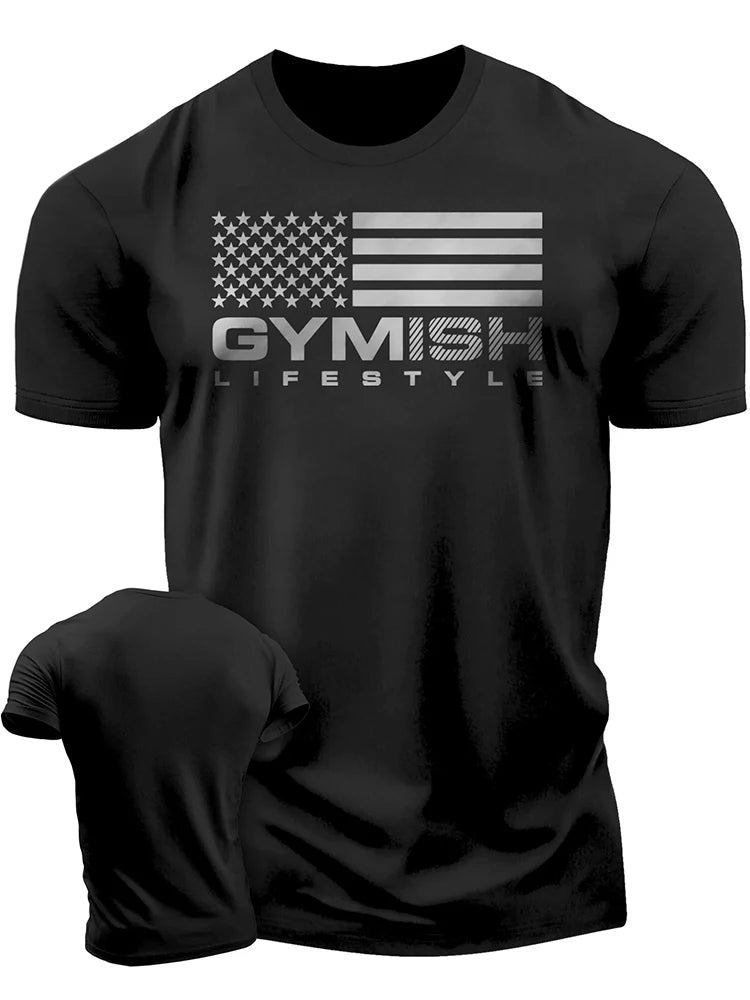 T-Shirt Gym High Quality Cotton Men's Short Sleeves