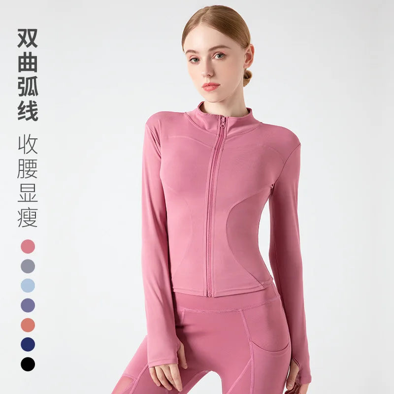 Long Sleeve Sports Jacket Women Zip Fitness Yoga Shirt Winter Warm Gym