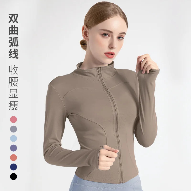 Long Sleeve Sports Jacket Women Zip Fitness Yoga Shirt Winter Warm Gym