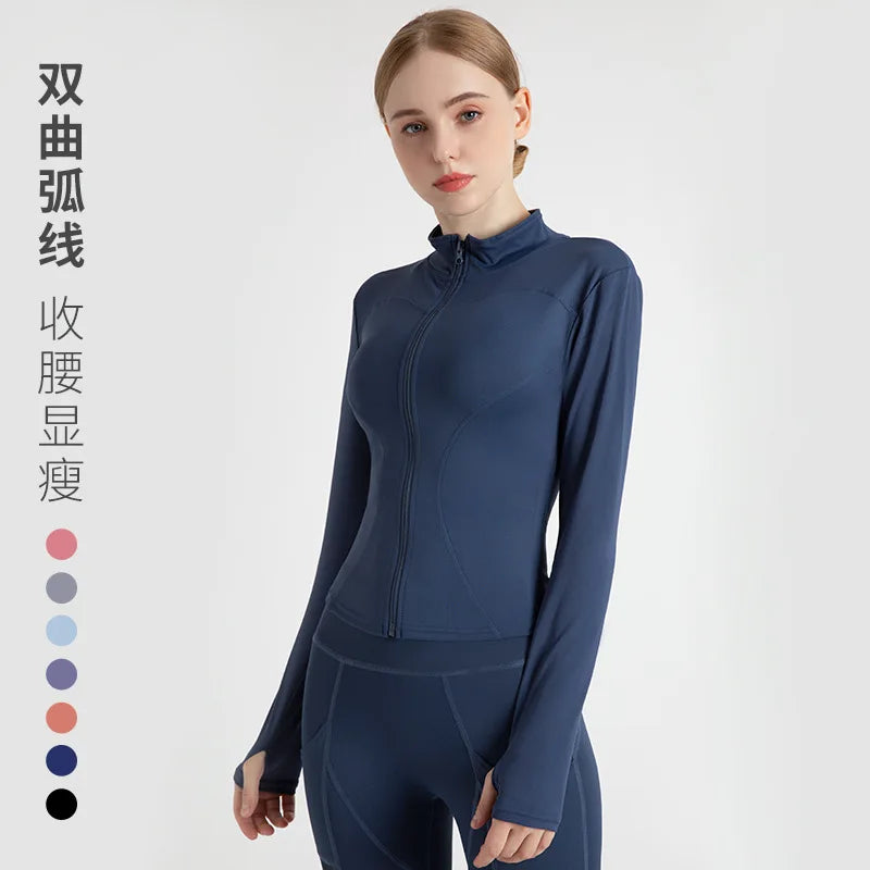 Long Sleeve Sports Jacket Women Zip Fitness Yoga Shirt Winter Warm Gym