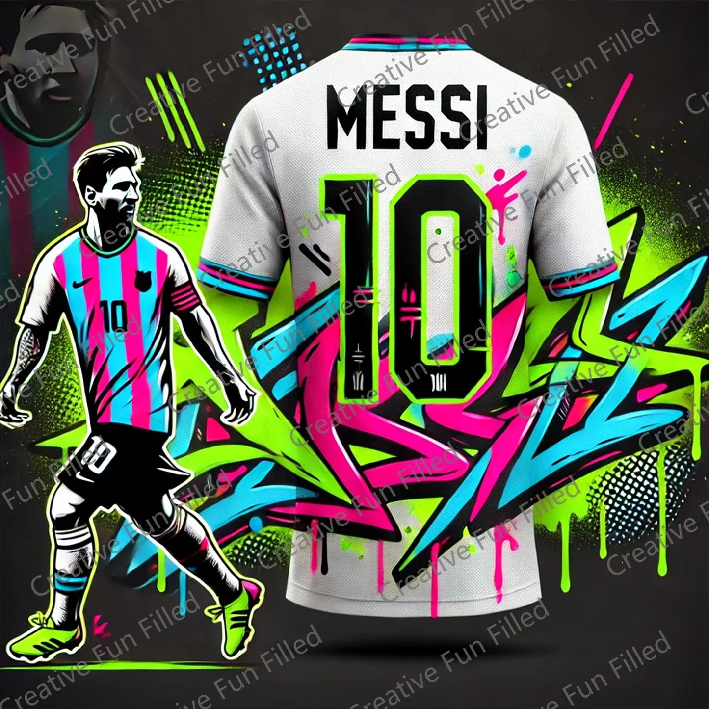 Street Graffiti Soccer Jersey for Kids and Adults, Special MESSI 10 New Kit