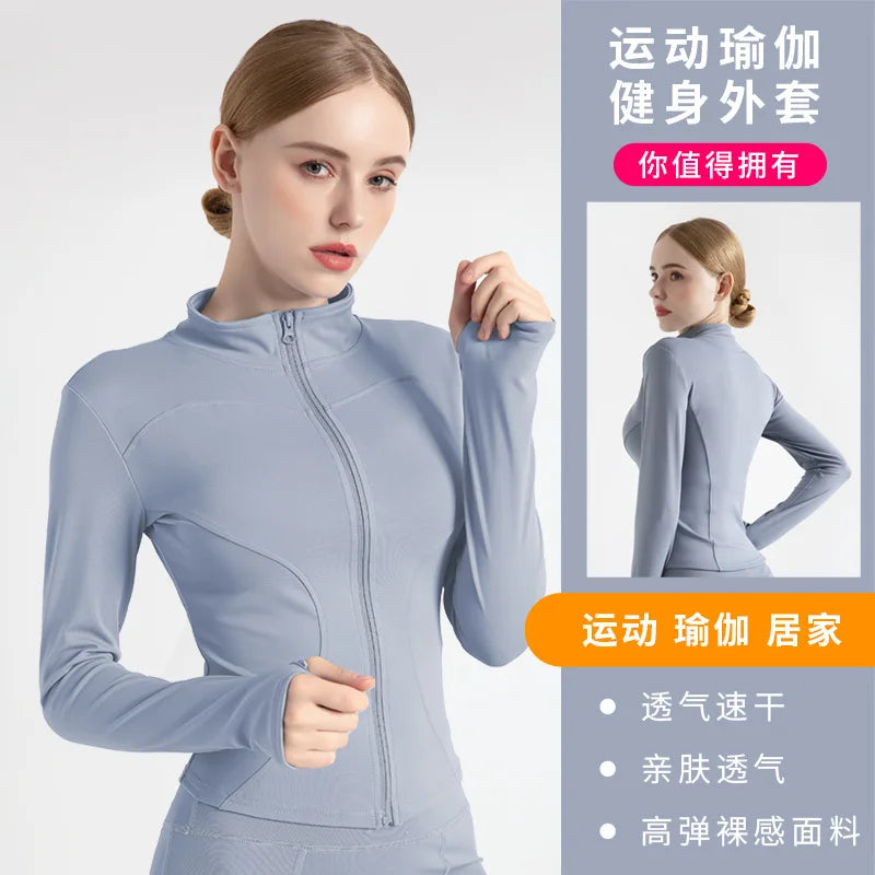 Long Sleeve Sports Jacket Women Zip Fitness Yoga Shirt Winter Warm Gym