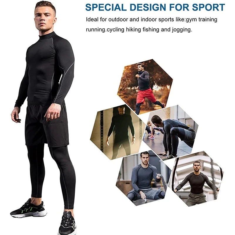 Men Bodybuilding Sport T-shirt Quick Dry Running Shirt Long Sleeve Compression Top Gym